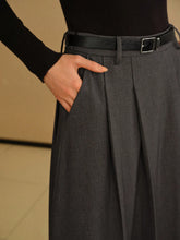 MOTF PREMIUM SOLID SLANT POCKET FOLD PLEATED BELTED LONG SKIRT
